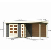 Abri de jardin en bois massif gris terre 6,55m² Kerko 4 avec appentis 240cm et paroi arrière – Karibu Ma boutique